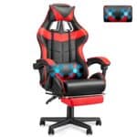 Chaise Gaming Racing Massante avec Soutien Lombaire et Appui-tête - Rouge
