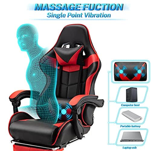 Chaise Gaming Racing Massante avec Soutien Lombaire et Appui-tête – Rouge