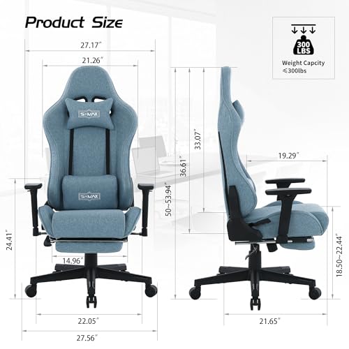 Chaise Gaming S*MAX Ergonomique avec Repose-Pieds, Accoudoirs 3D et Support Lombaire