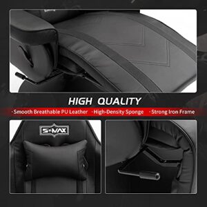 Chaise Gaming S*MAX avec Dossier Haut et Support Lombaire Réglable Noir