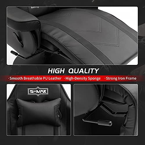 Chaise Gaming S*MAX avec Dossier Haut et Support Lombaire Réglable Noir