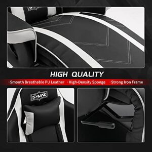 Chaise Gaming S*MAX avec Dossier Haut et Support Lombaire Réglable en Cuir PU