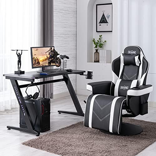 Chaise Gaming S*MAX avec Dossier Haut et Support Lombaire Réglable en Cuir PU