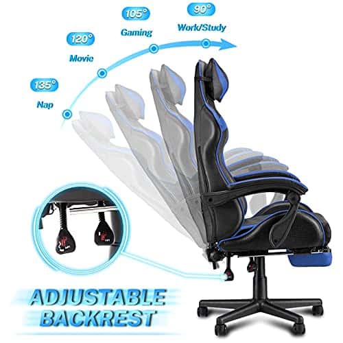 Chaise Gaming Soontrans Ergonomique avec Massage et Repose-pied – Bleu