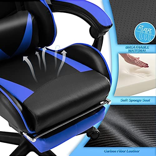 Chaise Gaming Soontrans Ergonomique avec Massage et Repose-pied – Bleu