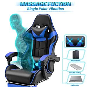 Chaise Gaming Soontrans Ergonomique avec Massage et Repose-pied – Bleu