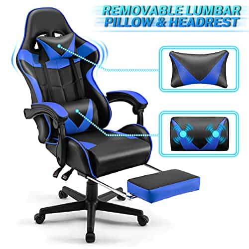 Chaise Gaming Soontrans Ergonomique avec Massage et Repose-pied – Bleu