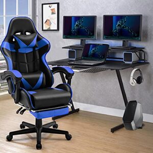Chaise Gaming Soontrans Ergonomique avec Massage et Repose-pied – Bleu