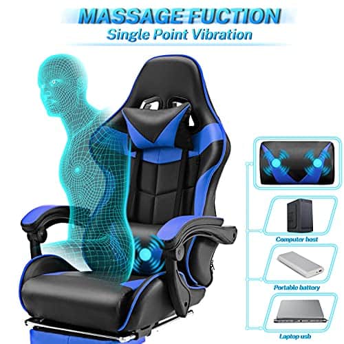 Chaise Gaming Soontrans Ergonomique avec Massage et Repose-pied – Bleu