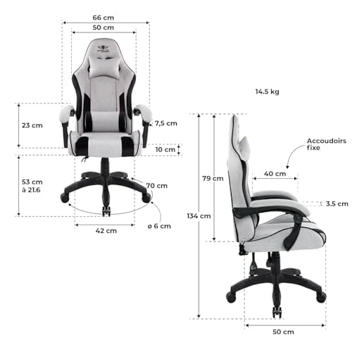 Chaise Gaming Spirit Of Gamer Arena, tissu micro-fibre, dossier inclinable, 100kg