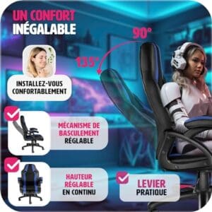 Chaise Gaming TecTake® Ergonomique avec Accoudoirs, Hauteur Réglable et Pivotante