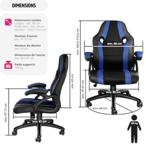 Chaise Gaming TecTake® Ergonomique avec Accoudoirs, Hauteur Réglable et Pivotante
