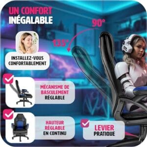 Chaise Gaming TecTake® Ergonomique avec Accoudoirs et Hauteur Réglable