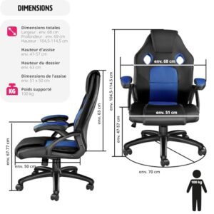 Chaise Gaming TecTake® Ergonomique avec Accoudoirs et Hauteur Réglable
