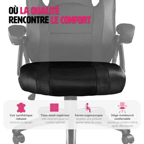 Chaise Gaming TecTake® Ergonomique avec Accoudoirs et Hauteur Réglable