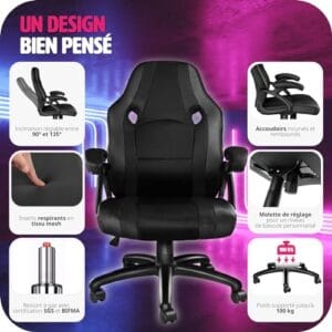 Chaise Gaming TecTake® Ergonomique avec Accoudoirs et Hauteur Réglable