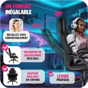 Chaise Gaming TecTake® Ergonomique avec Accoudoirs et Hauteur Réglable