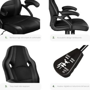 Chaise Gaming TecTake® Ergonomique avec Accoudoirs et Hauteur Réglable