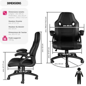 Chaise Gaming TecTake® Ergonomique avec Accoudoirs et Hauteur Réglable