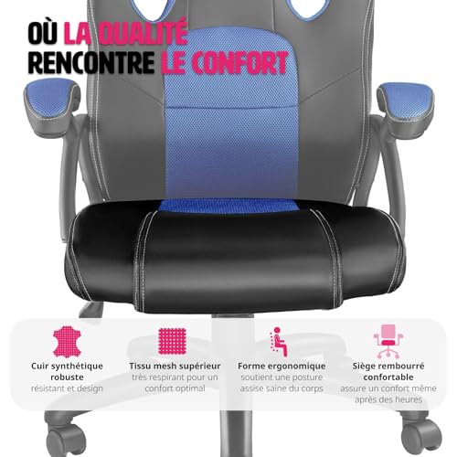 Chaise Gaming TecTake® Ergonomique avec Accoudoirs et Hauteur Réglable