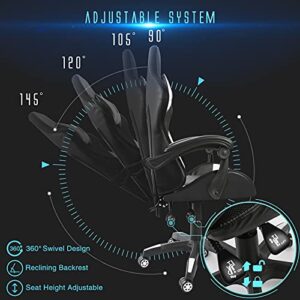 Chaise Gaming Todeco Ergonomique avec Massage, LED et Dossier Haut, Blanc