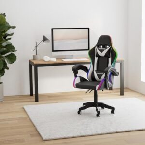 Chaise Gaming Todeco Ergonomique avec Massage, LED et Dossier Haut, Blanc