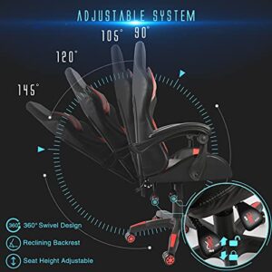 Chaise Gaming Todeco Rouge avec Massage et Lumière LED, Ergonomique