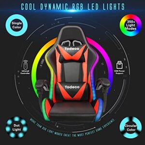 Chaise Gaming Todeco Rouge avec Massage et Lumière LED, Ergonomique
