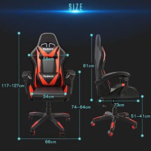 Chaise Gaming Todeco Rouge avec Massage et Lumière LED, Ergonomique