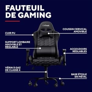 Chaise Gaming Trust GXT 708 Resto avec Dossier Réglable et Pivotement 360°