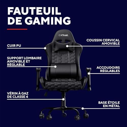 Chaise Gaming Trust GXT 708 Resto avec Dossier Réglable et Pivotement 360°