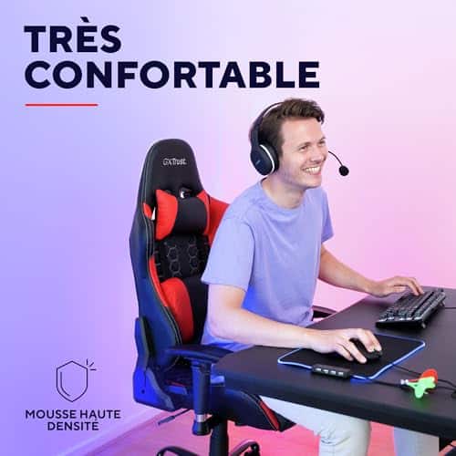 Chaise Gaming Trust Gaming GXT 708R – Dossier Réglable, Pivot 360° – Rouge