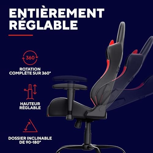 Chaise Gaming Trust Gaming GXT 708R – Dossier Réglable, Pivot 360° – Rouge