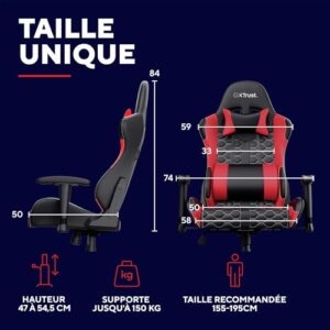 Chaise Gaming Trust Gaming GXT 708R – Dossier Réglable, Pivot 360° – Rouge
