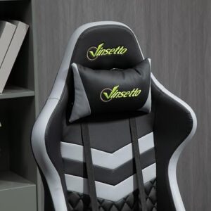 Chaise Gaming Vinsetto Ergonomique Noir et Gris avec Appui-tête Amovible