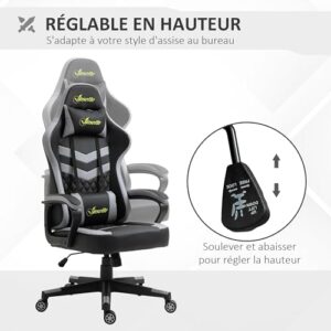 Chaise Gaming Vinsetto Ergonomique Noir et Gris avec Appui-tête Amovible