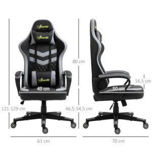 Chaise Gaming Vinsetto Ergonomique Noir et Gris avec Appui-tête Amovible