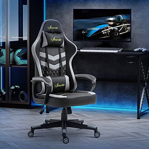 Chaise Gaming Vinsetto Ergonomique Noir et Gris avec Appui-tête Amovible