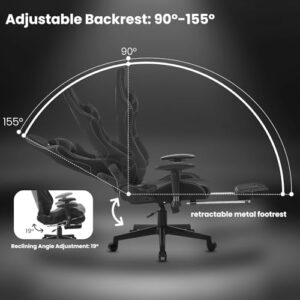 Chaise Gaming WOLTU Ergonomique et Respirante avec Repose-Pieds – Noir