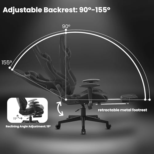 Chaise Gaming WOLTU Ergonomique et Respirante avec Repose-Pieds – Noir