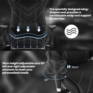 Chaise Gaming WOLTU Ergonomique et Respirante avec Repose-Pieds – Noir