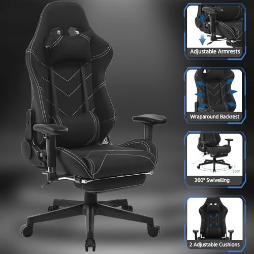 Chaise Gaming WOLTU Ergonomique et Respirante avec Repose-Pieds – Noir