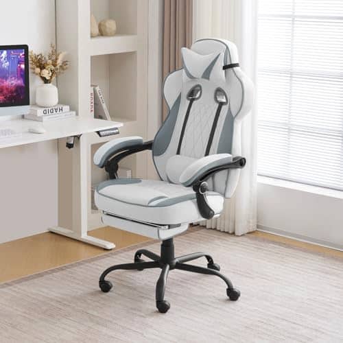 Chaise Gaming WOLTU GS03bws Ergonomique et Respirante pour Joueurs, Bleu et Blanc