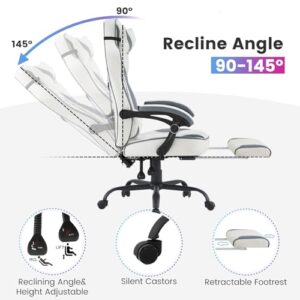 Chaise Gaming WOLTU GS03bws Ergonomique et Respirante pour Joueurs, Bleu et Blanc