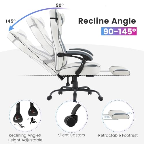 Chaise Gaming WOLTU GS03bws Ergonomique et Respirante pour Joueurs, Bleu et Blanc