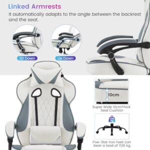 Chaise Gaming WOLTU GS03bws Ergonomique et Respirante pour Joueurs, Bleu et Blanc