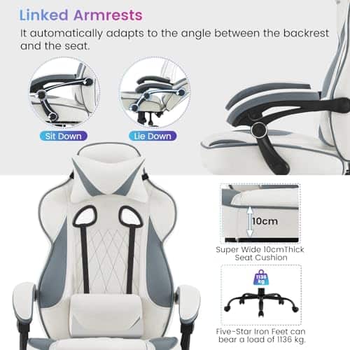 Chaise Gaming WOLTU GS03bws Ergonomique et Respirante pour Joueurs, Bleu et Blanc