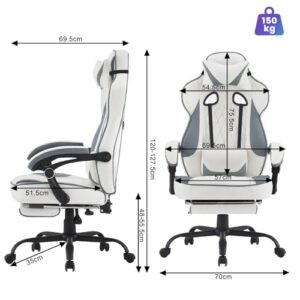 Chaise Gaming WOLTU GS03bws Ergonomique et Respirante pour Joueurs, Bleu et Blanc
