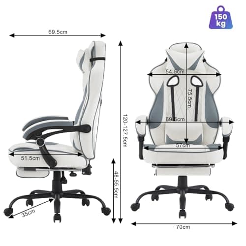 Chaise Gaming WOLTU GS03bws Ergonomique et Respirante pour Joueurs, Bleu et Blanc