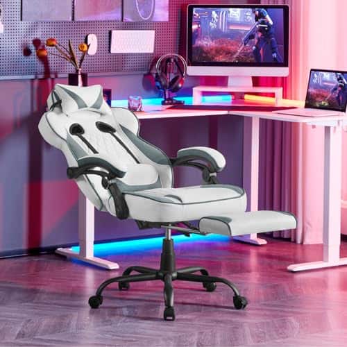 Chaise Gaming WOLTU GS03bws Ergonomique et Respirante pour Joueurs, Bleu et Blanc